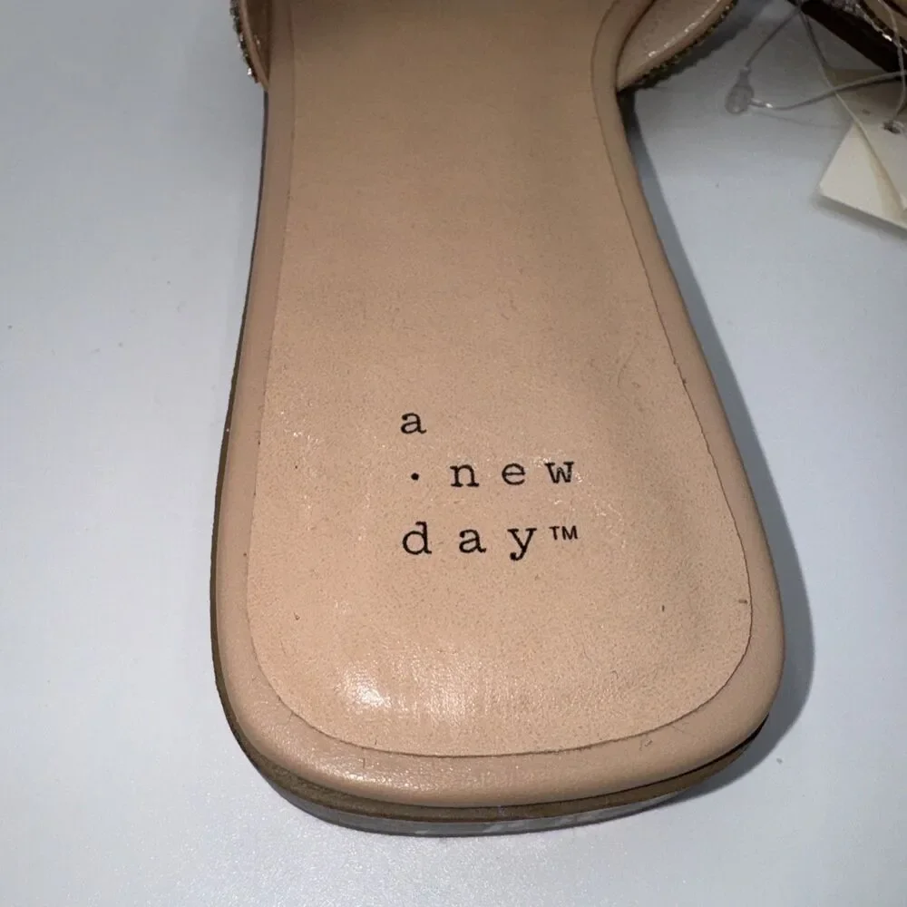 A New Day Women's Silver Rhinestone Slip-On Slide Sandals Synthetic Size 9